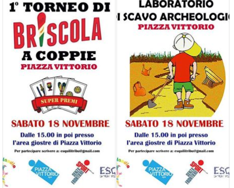18 novembre 2017 “1° torneo di Briscola” e “Laboratorio di scavo archeologico” a Piazza Vittorio
