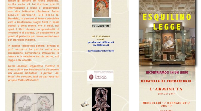 17 gennaio 2018: “Incontro con Donatella Di Pietrantonio – L’Arminuta” presso l’Aula Magna del DIAG