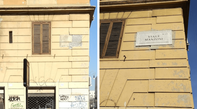 Torna finalmente al suo posto la targa di viale Manzoni