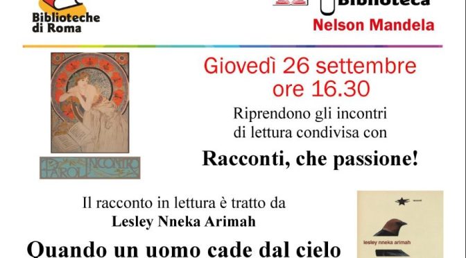 26 settembre 2019 “Quando un uomo cade dal cielo” incontro di lettura condivisa presso la Libreria Nelson Mandela