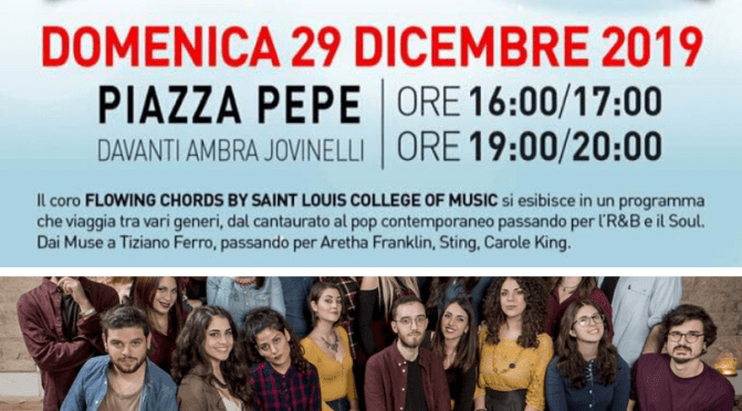 29 dicembre 2019 “Canto di Natale 2019” Esibizione del coro “Flowing Chords by Saint Louis College of Music” a Piazza Pepe