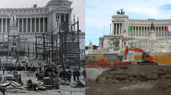ROMA ARCHEOLOGICA & RESTAURO ARCHITETTURA 2020. Metro C a Piazza Venezia via libera alla Stazione-museo. La Repubblica (05/06/2020) & Salviamo la Metro C / Facebook (04/06/2020). Foto:  Roma, ALTARE DELLA PATRIA – Primi anni del 1900 / 2008.