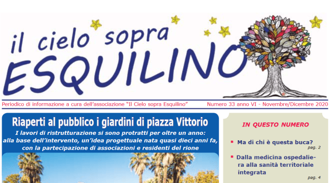 E’ uscito “Il Cielo sopra Esquilino” numero 33 – novembre/dicembre 2020