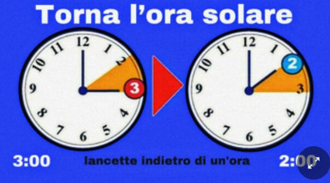 31 ottobre 2021: Torna l’ora solare