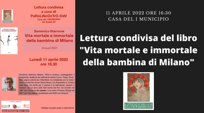 11 aprile 2022 Lettura condivisa di “Vita mortale e immortale della bambina di Milano” presso la “Casa del I Municipio”
