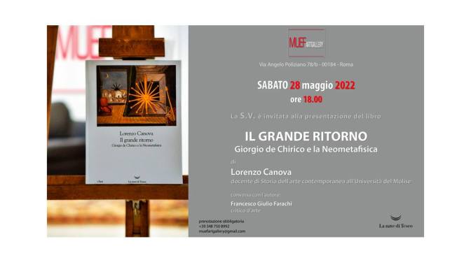 28 maggio 2022 Presentazione del libro “Il grande ritorno. Giorgio de Chirico e la Neometafisica” al MUEF ArtGallery