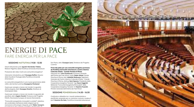 13/3/23 Convegno “Energie di pace: fare energia per la pace”  presso l’Auditorium Antonianum