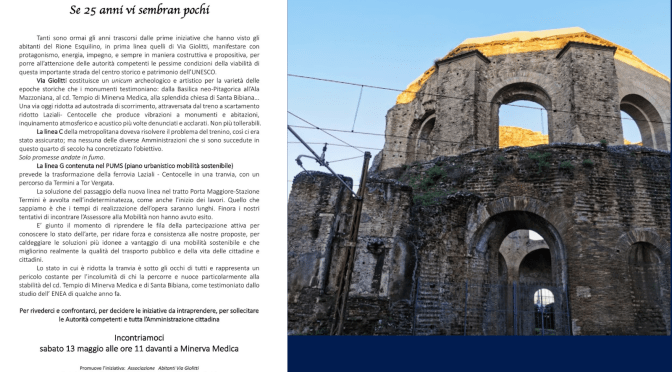 “Se 25 anni vi sembran pochi” Sabato 13 maggio 2023 alle ore 11:00 incontramioci davanti al cd. Tempio di Minerva Medica