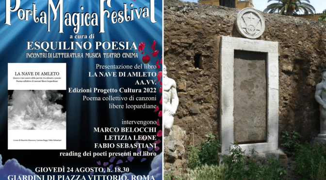 24/8/23 “Porta Magica Festival” presentazione del libro “La Nave di Amleto”  nel Giardino di Piazza Vittorio
