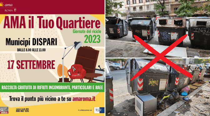 17/9/2023 Raccolta domenicale straordinaria gratuita dei rifiuti ingombranti nei Municipi dispari