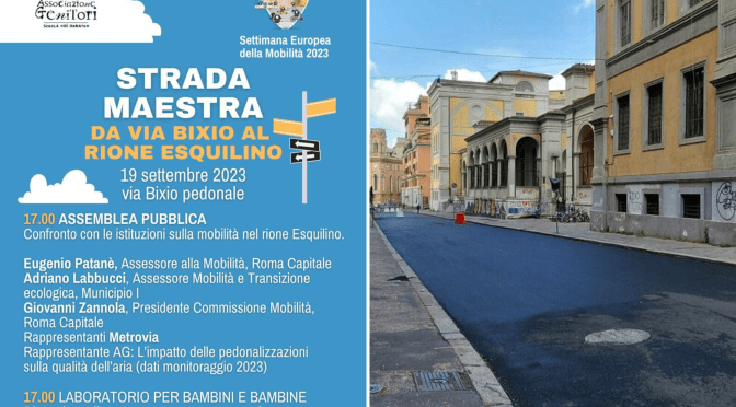 19/9/23 “Strada Maestra” Assemblea pubblica sul tema della mobilità nell’area pedonale di via Bixio