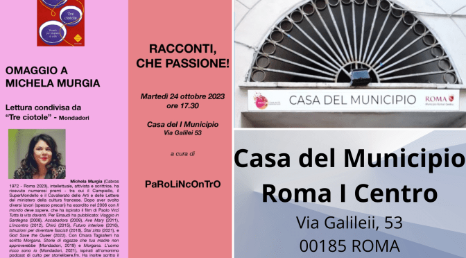 24/10/23 Lettura condivisa da “Le Ciotole” di Michela Murgia a cura di Parolincontro presso la Casa del Primo Municipio