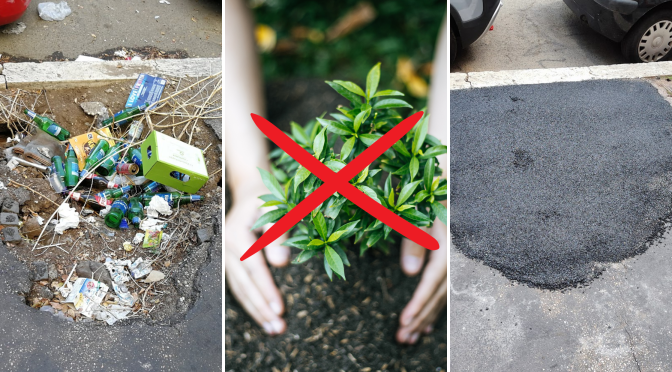 Tappate finalmente alcune buche sui marciapiedi di viale Manzoni, ma è stata un’operazione assai poco “green”