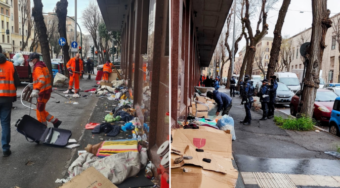 17/1/24 Operazione coordinata a viale Manzoni effettuata da Polizia Roma Capitale, AMA e Servizi Sociali del Comune per lo sgombero di alcuni Senza Fissa Dimora. Ennesimo intervento spot?