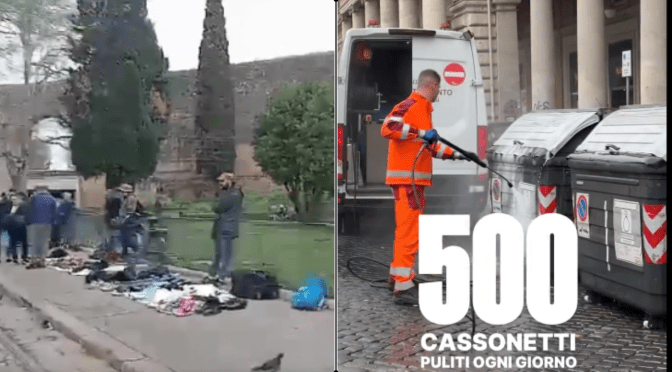 27/2/24  Su “Twitter”… oops, ora “X” due post tra realtà e propaganda sul tema dei rifiuti in generale ma con dei video girati all’Esquilino