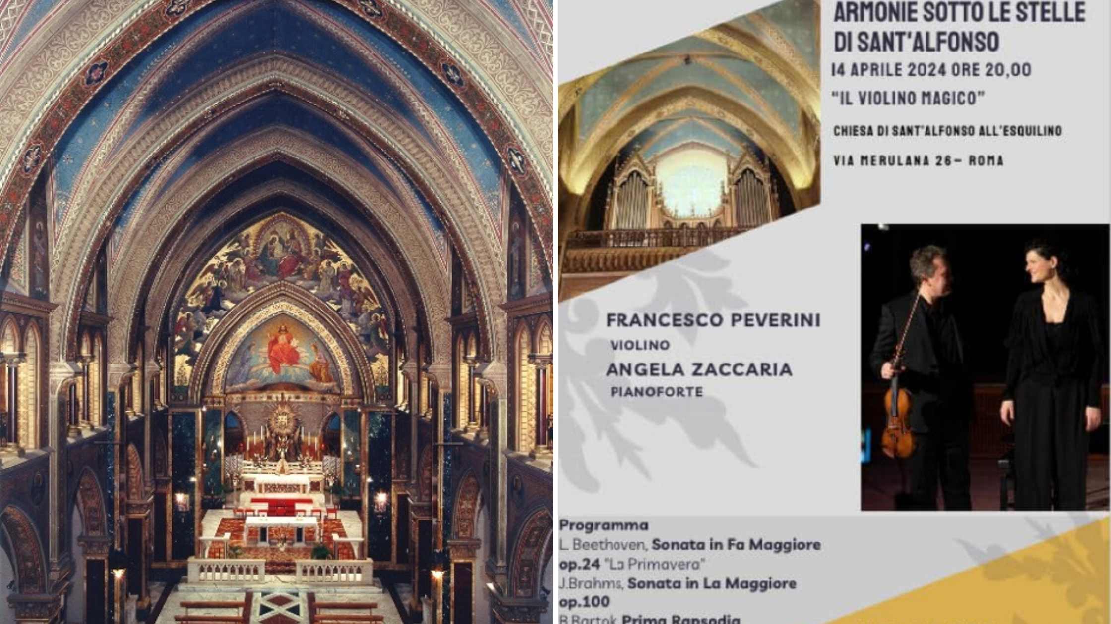 14/4/24 “Il violino magico” Concerto di Francesco Peverini (violino) e Angela Zaccaria (pianoforte)  presso la chiesa di Sant’Alfonso