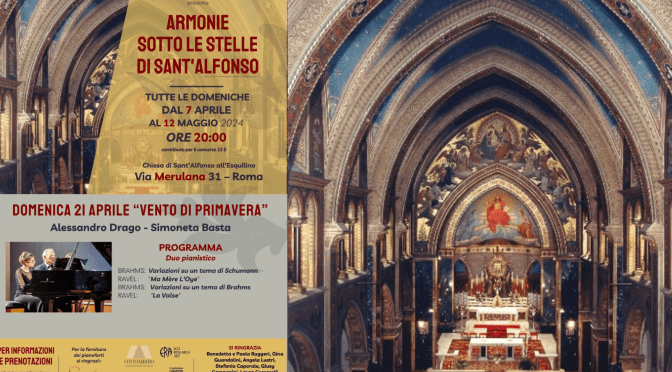 21/4/24 “Vento di primavera” Duo pianistico Alessandro Drago e Simonetta Basta  presso la chiesa di Sant’Alfonso