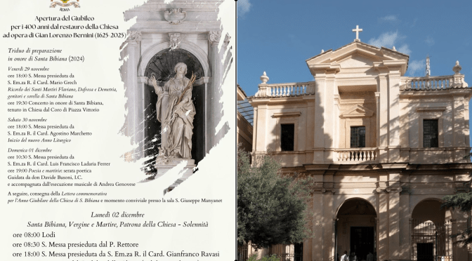 29/11/24  I 400 anni del restauro berniniano della Chiesa di Santa Bibiana (1625 – 2025). Il Triduo in preparazione alla festa del 2 dicembre