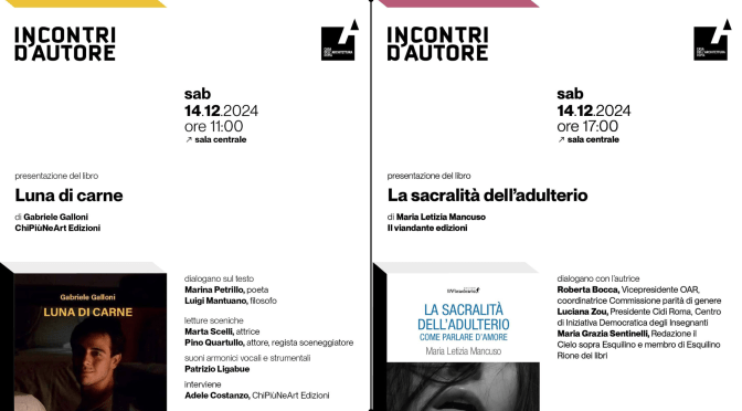 14/12/24 Per “Incontri d’autore” due presentazioni di libri all’Acquario Romano – Casa dell’ Architettura
