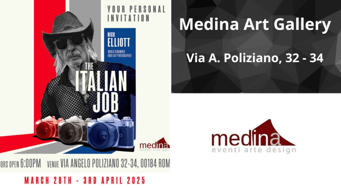Dal 28/3 al 3/4/25 “Nick Elliot – The Italian Job” al Medina Art Gallery
