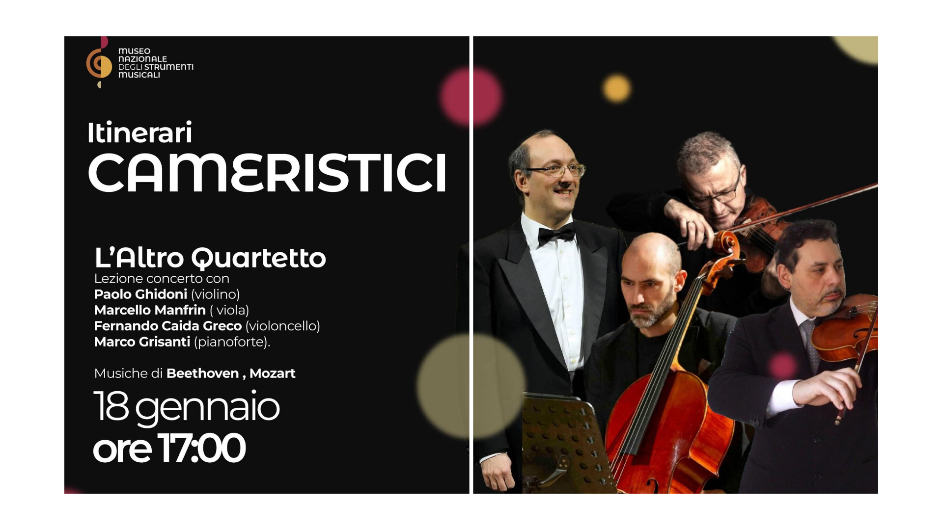 18/1/26 Itinerari Cameristici “L’Altro Quartetto” Lezione concerto al Museo Nazionale degli Strumenti Musicali