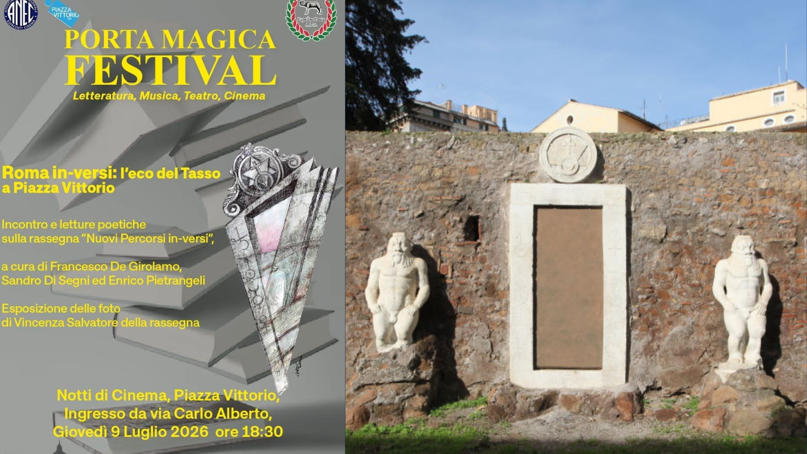 9/7/26 “Roma in versi: l’eco del Tasso a Piazza Vittorio” al Porta Magica Festival a Piazza Vittorio