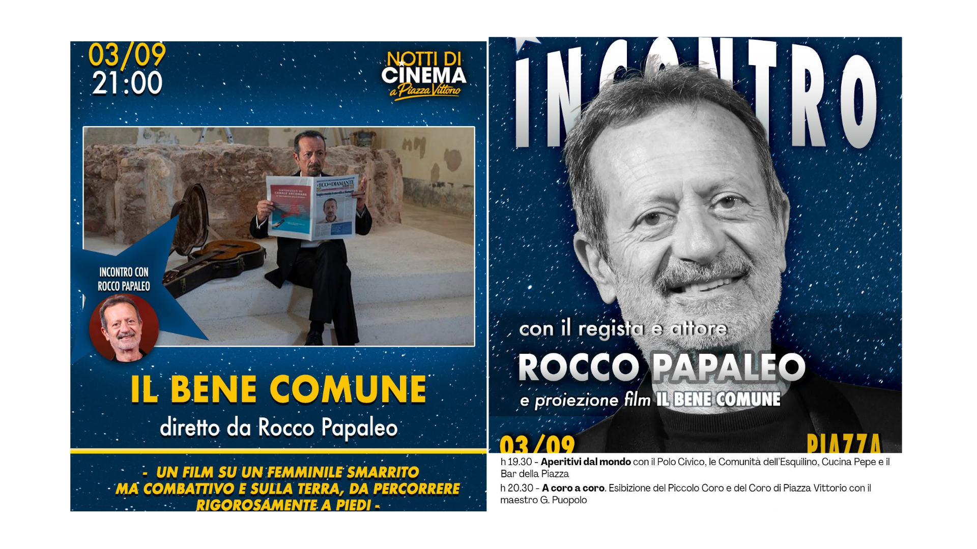 3/9/26 Incontro con Rocco Papaleo  e proiezione del film “Il Bene Comune”  al CineVillage Piazza Vittorio